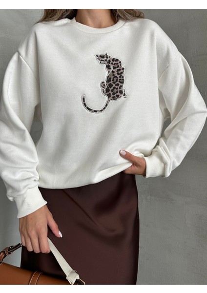 Leopar Baskılı Sweat Ekru fiyatları