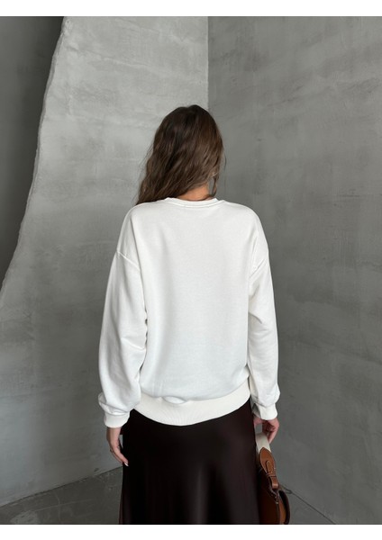 Leopar Baskılı Sweat Ekru