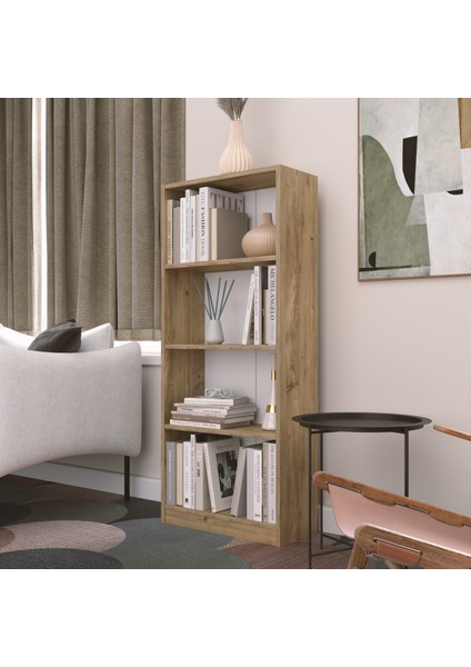Modern Çok Renkli Kitaplık – Minimalist 4 Raflı Depolama Ünitesi (Beyaz / Sonomo / Atlantik Çam) fiyatları