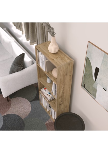 Modern Çok Renkli Kitaplık – Minimalist 4 Raflı Depolama Ünitesi (Beyaz / Sonomo / Atlantik Çam) fırsatları