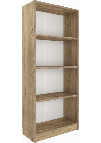 Modern Çok Renkli Kitaplık – Minimalist 4 Raflı Depolama Ünitesi (Beyaz / Sonomo / Atlantik Çam)