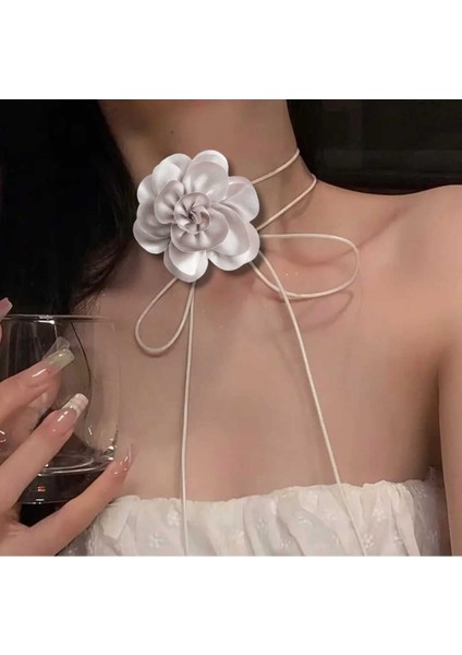 Choker Kolye Saten Gül Oval Tasarım (BC-1148 )
