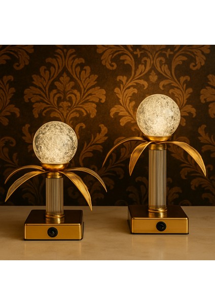 Dekoratif 2'li Ledli Palmiye Küre - Gold