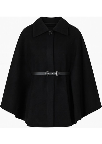 Şık Kadın Kaşe Panço Siyah | Kemerli Model ile Kış Modası fiyatları