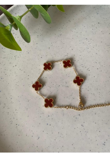 Bordo Yonca Bileklik