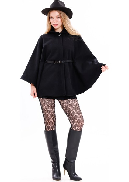 Prilika Kadın Siyah Kemerli Kaşe Pelerin Panço – 2025 Yeni Sezon Şıklığı indirimleri