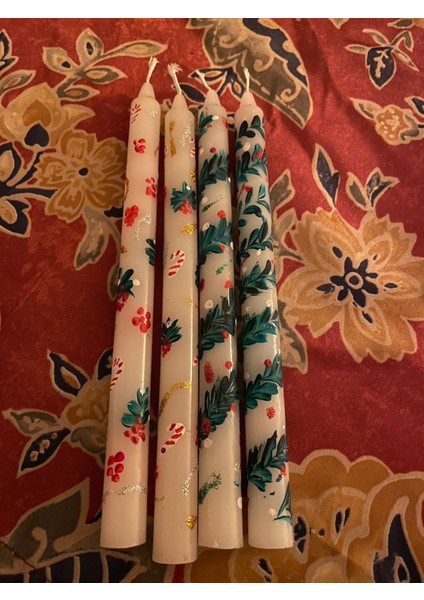 Yılbaşı El Çizimi Şamdan Mum 4'lü Set modelleri