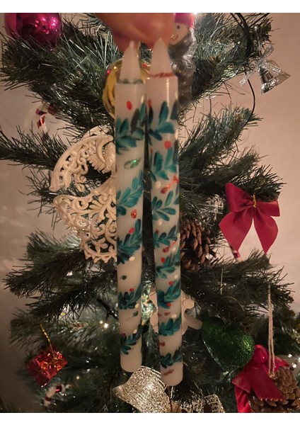 Yılbaşı El Çizimi Şamdan Mum 4'lü Set fırsatları