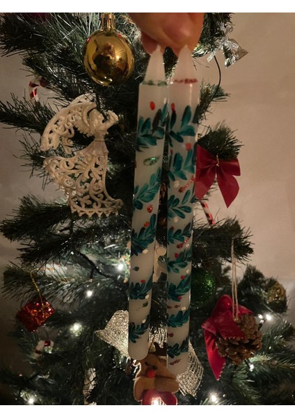 Yılbaşı El Çizimi Şamdan Mum 4'lü Set indirimleri