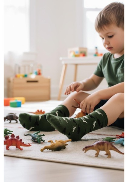 Dino Erkek Çocuk Dinozor Desen 3'lü Çorap