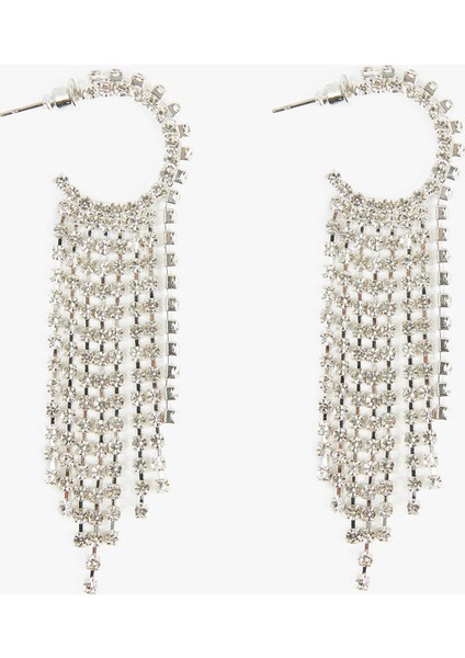 Sallantılı Taşlı Zincirli Halka Küpe