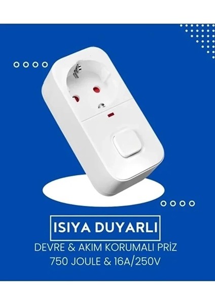 Isıya Duyarlı Devre ve Akım Korumalı Duvar Tekli Anahtarlı Priz Fiş 16A/250V 750 modelleri