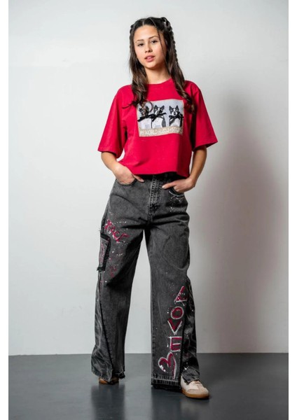 Queenkids Kız Çocuk 7581 Kedili Tişört Kırmızı