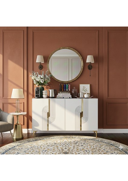 KA1208BG - Meyra Konsol, Kahve Köşesi ve Tv Sehpası 120CM Beyaz-Gold