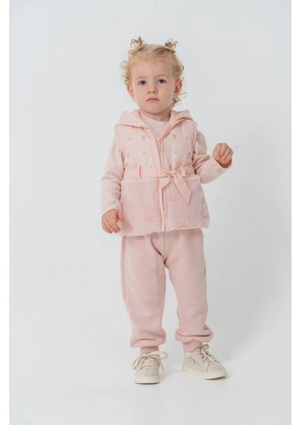 Queenkids Kız Bebek 52021 Yelekli 3'lü Takım Pembe fiyatları