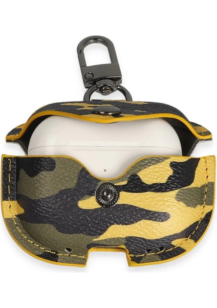 Airpods 3 (3.nesil) Çanta Kamuflaj Deri Kılıf - Sarı modelleri