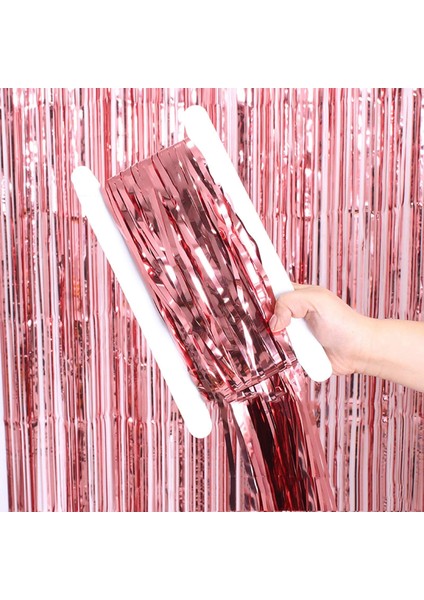 Rose Gold Renk Ekstra Metalize Parlak Saçaklı Arka Fon Perde Ithal A Kalite 1x2 Metre fiyatları