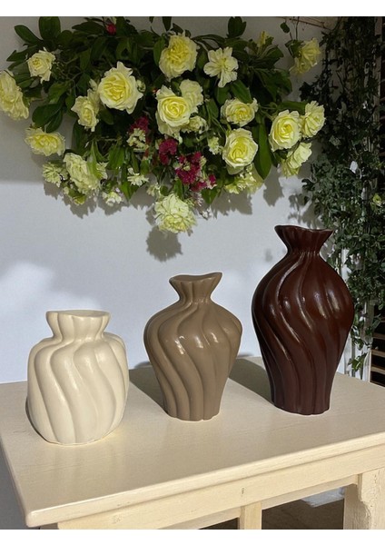 Bohem Dalga Formlu Dekoratif 3’lü Vazo Seti modelleri