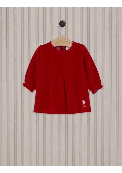 Queenkids Kız Bebek Polo USB2176 Kadife Elbise Kırmızı