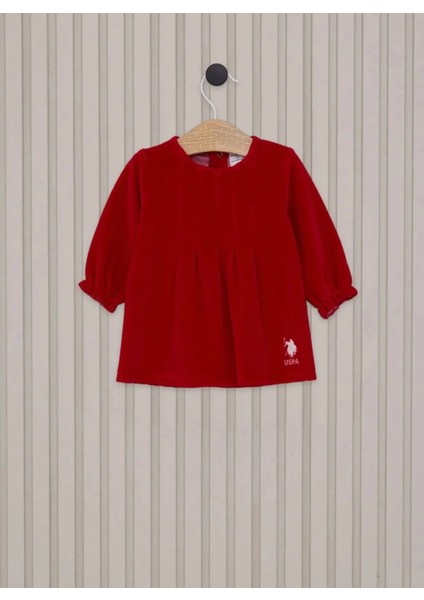 Queenkids Kız Bebek Polo USB2176 Kadife Elbise Kırmızı fırsatları