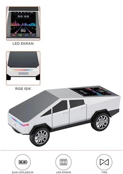D68 Cyber Model Araba Tasarımlı Bluetooth Hoparlör 15W Güçlü Ses Rgb LED /tws/usb Beyaz
