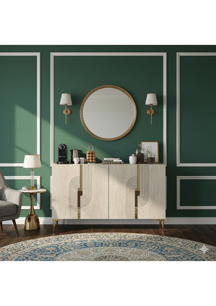 KA1208BTG - Meyra Konsol, Kahve Köşesi ve Tv Sehpası 120CM Beyaz-Traverten-Gold