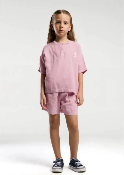 Queenkids Kız Çocuk 2093-4 Takım Müslin Gül Kurusu