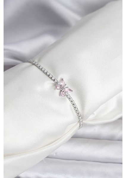 Zirkon Taşlı Gümüş Renk Pirinç Su Yolu Kadın Bileklik - TJ-BB8103