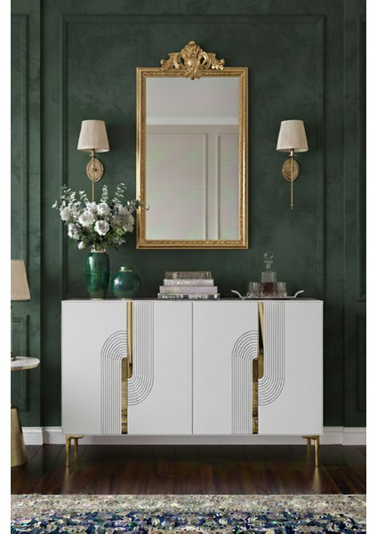 KA1208BTG - Meyra Konsol, Kahve Köşesi ve Tv Sehpası 120CM Beyaz-Traverten-Gold fırsatları