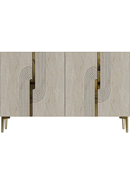 KA1208BTG - Meyra Konsol, Kahve Köşesi ve Tv Sehpası 120CM Beyaz-Traverten-Gold