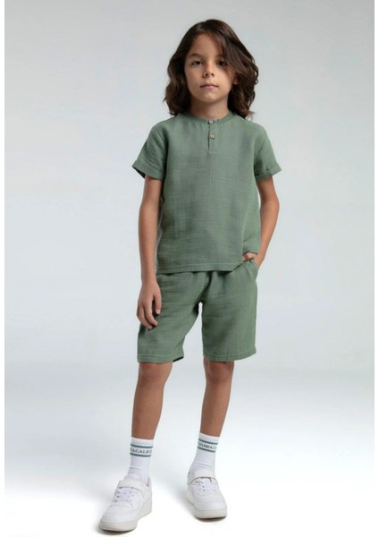 Queenkids Erkek Çocuk 3569-2 Müslin Takım Haki