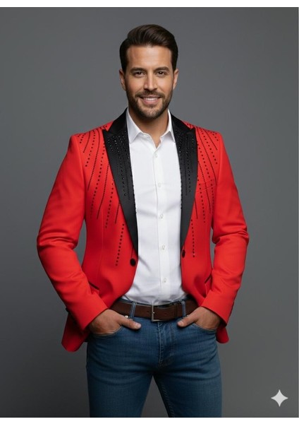 Erkek Siyah Taş Detaylı Saten Yaka Blazer Ceket – Özel Tasarım Şık Damatlık & Gece Kombini fiyatları