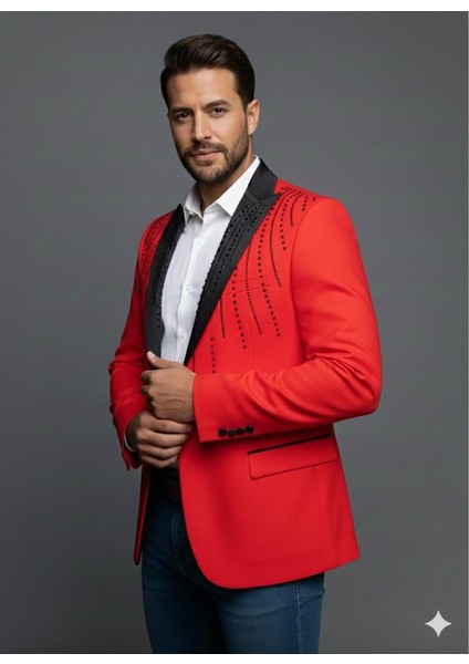 Erkek Siyah Taş Detaylı Saten Yaka Blazer Ceket – Özel Tasarım Şık Damatlık & Gece Kombini fırsatları