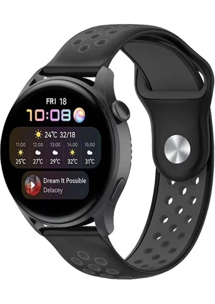 Watch 22MM Spor Delikli Kordon - Siyah-Füme