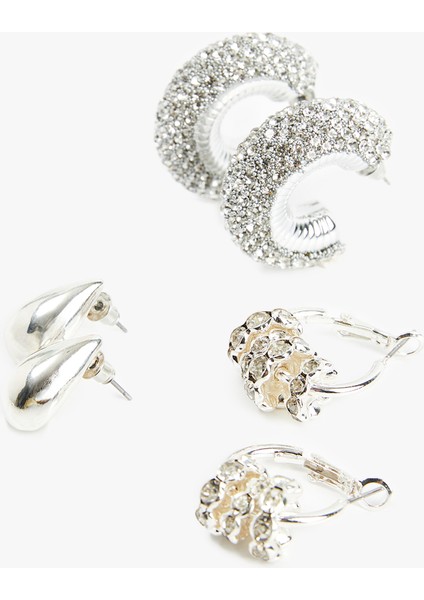 3'lü Taşlı Halka ve Damla Küpe Seti modelleri