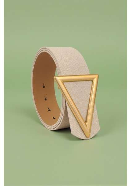 Üçgen Gold Tokalı Ekru Kadın Kemer