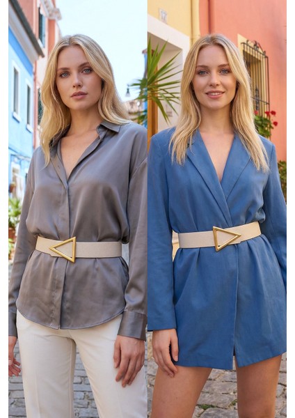 Üçgen Gold Tokalı Ekru Kadın Kemer fiyatları