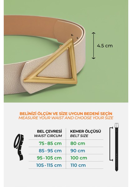 Üçgen Gold Tokalı Ekru Kadın Kemer modelleri