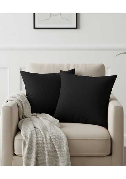 Rio Düz Keten Kırlent Kılıfı 2 Adet Kare Siyah