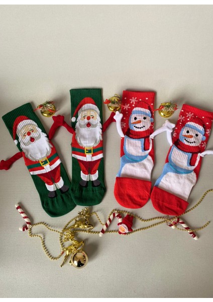 Yılbaşı Özel 2’li El Ele Tutuşan Çorap Seti – Karlı Kardan Adam & Noel Baba | Kadın Erkek Eğlenceli Yılbaşı Çorabı