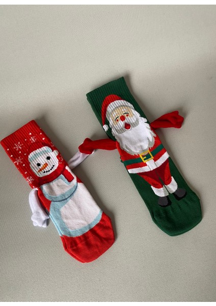 Yılbaşı Özel 2’li El Ele Tutuşan Çorap Seti – Karlı Kardan Adam & Noel Baba | Kadın Erkek Eğlenceli Yılbaşı Çorabı indirimleri