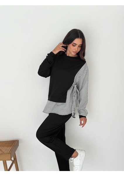 Kadın Gömlek Detay Çizgili Yandan Bağlamalı Ikili Takım modelleri