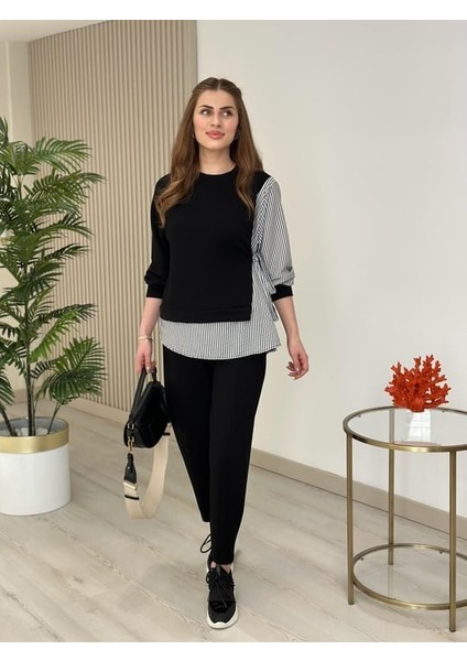 Kadın Gömlek Detay Çizgili Yandan Bağlamalı Ikili Takım