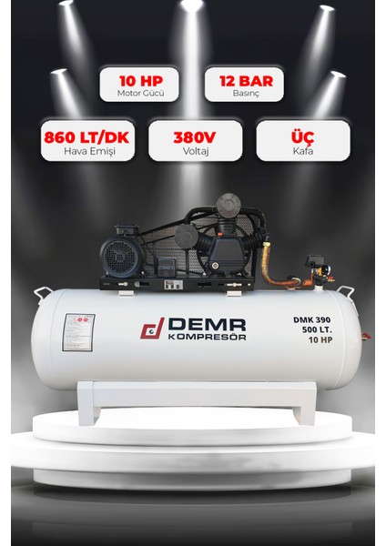 Hava Kompresörü Pistonlu 500 Lt 3 Kafa 12 Bar 10 Hp IDMK390