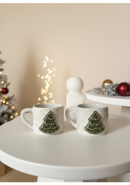 Yılbaşı Ağaçlı 2'li Stoneware Fincan Takımı