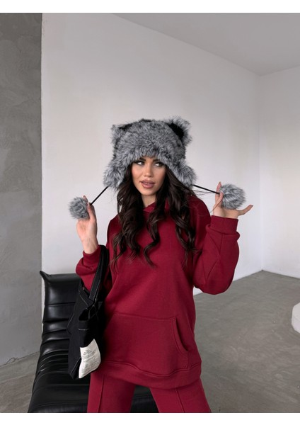 Kulaklı Kabarık Kürk Kalpak Şapka Peluş Slavic Şapka - Füme fiyatları