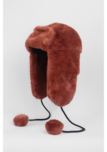 Kiremit Ponponlu Kürk Şapka - Peluş Şapka modelleri