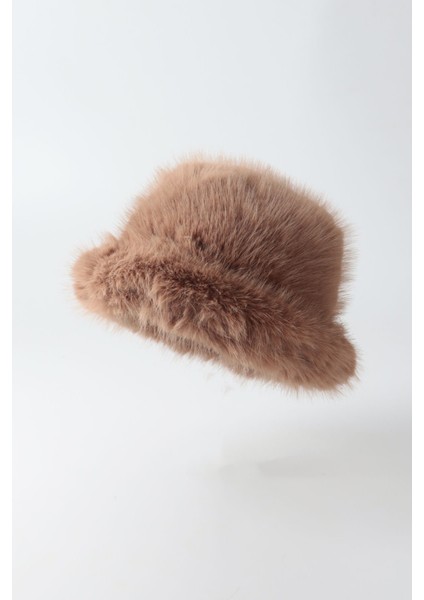 Kahve Kürk Yuvarlak Şapka Peluş Bucket Ekstra Kabarık Kalpak Şapka