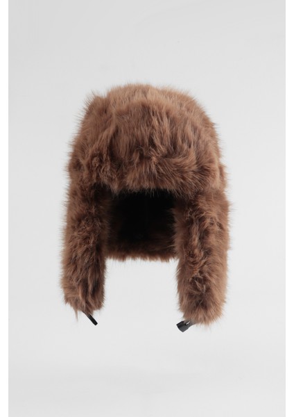 Kürk Peluş Kulaklı Pilot Şapka Ekstra Yumuşak - Kahverengi