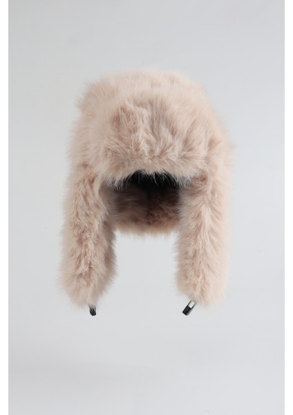 Peluş Kulaklı Pilot Şapka Ekstra Yumuşak - Bej